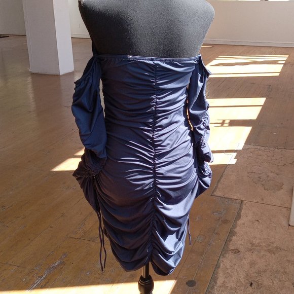 Navy longsleve off the shoulder adjustable rushing dress - Picture 3 of 8